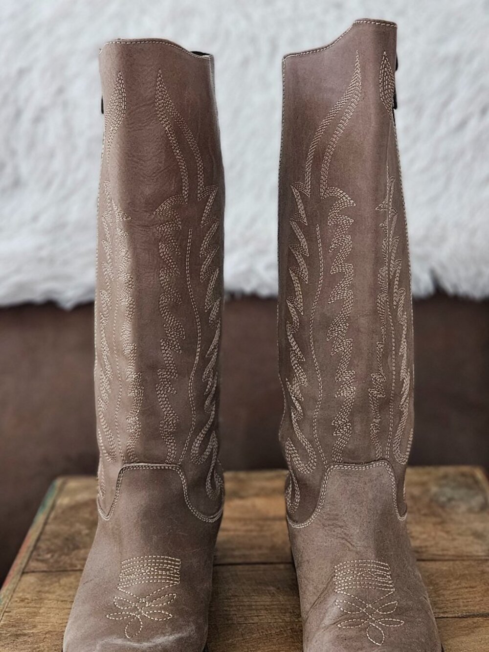 Steve Madden Graced Distressed Leather Western Knee-high Boots Brown 6M - Picture 6 of 16